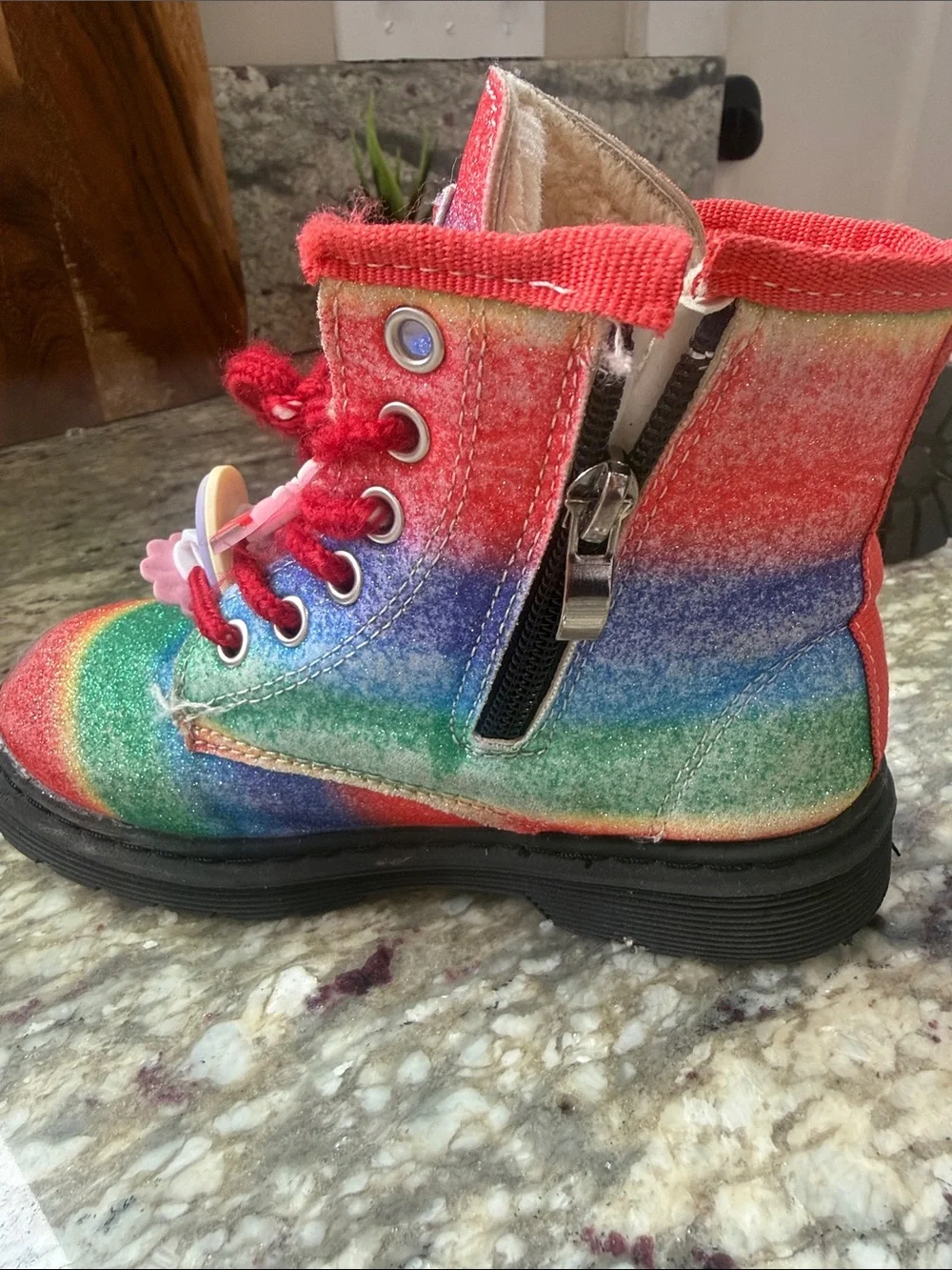 Lola + The Boys Rainbow Glitter Boots with Red Laces